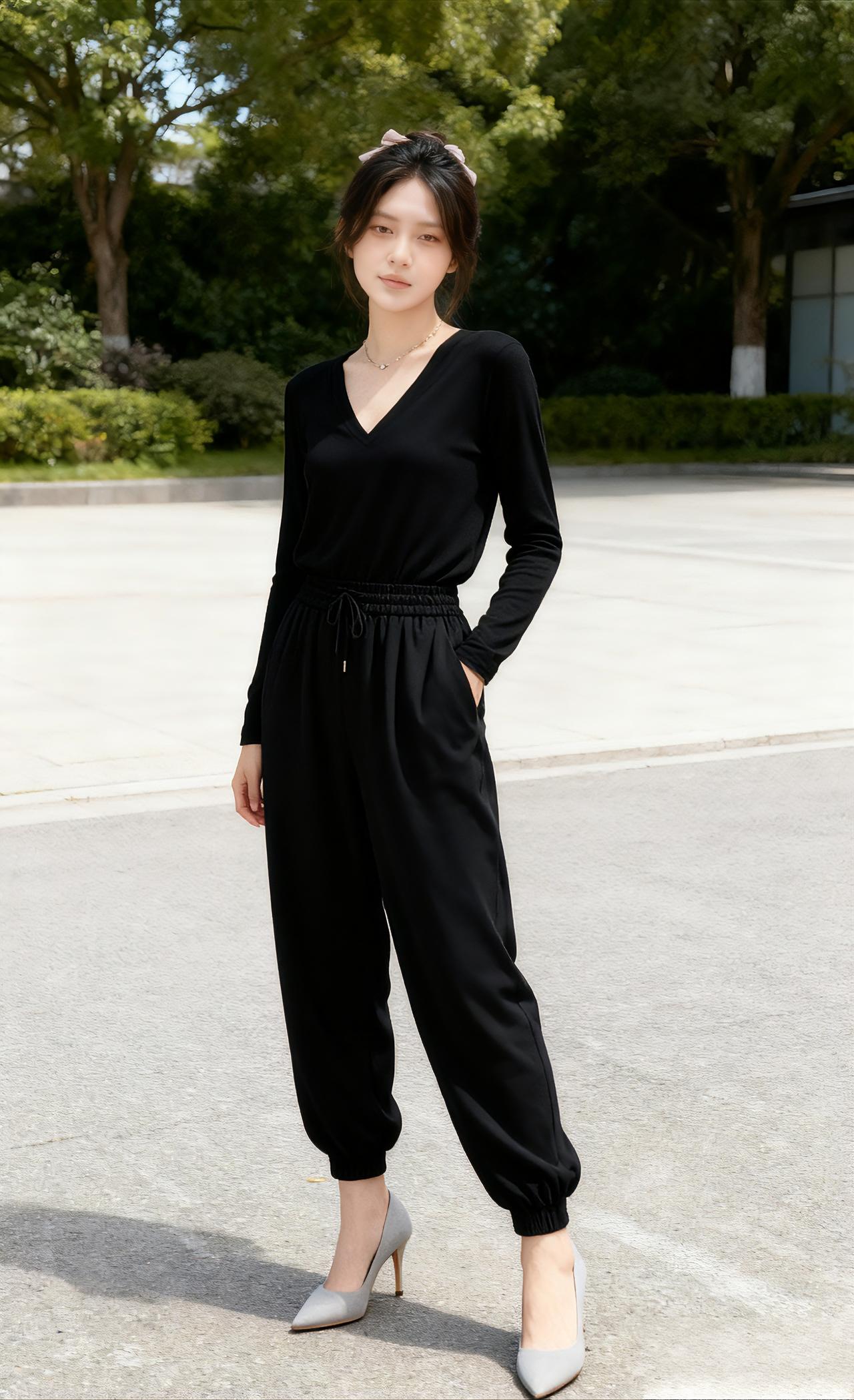 黑色酷酷的套装。