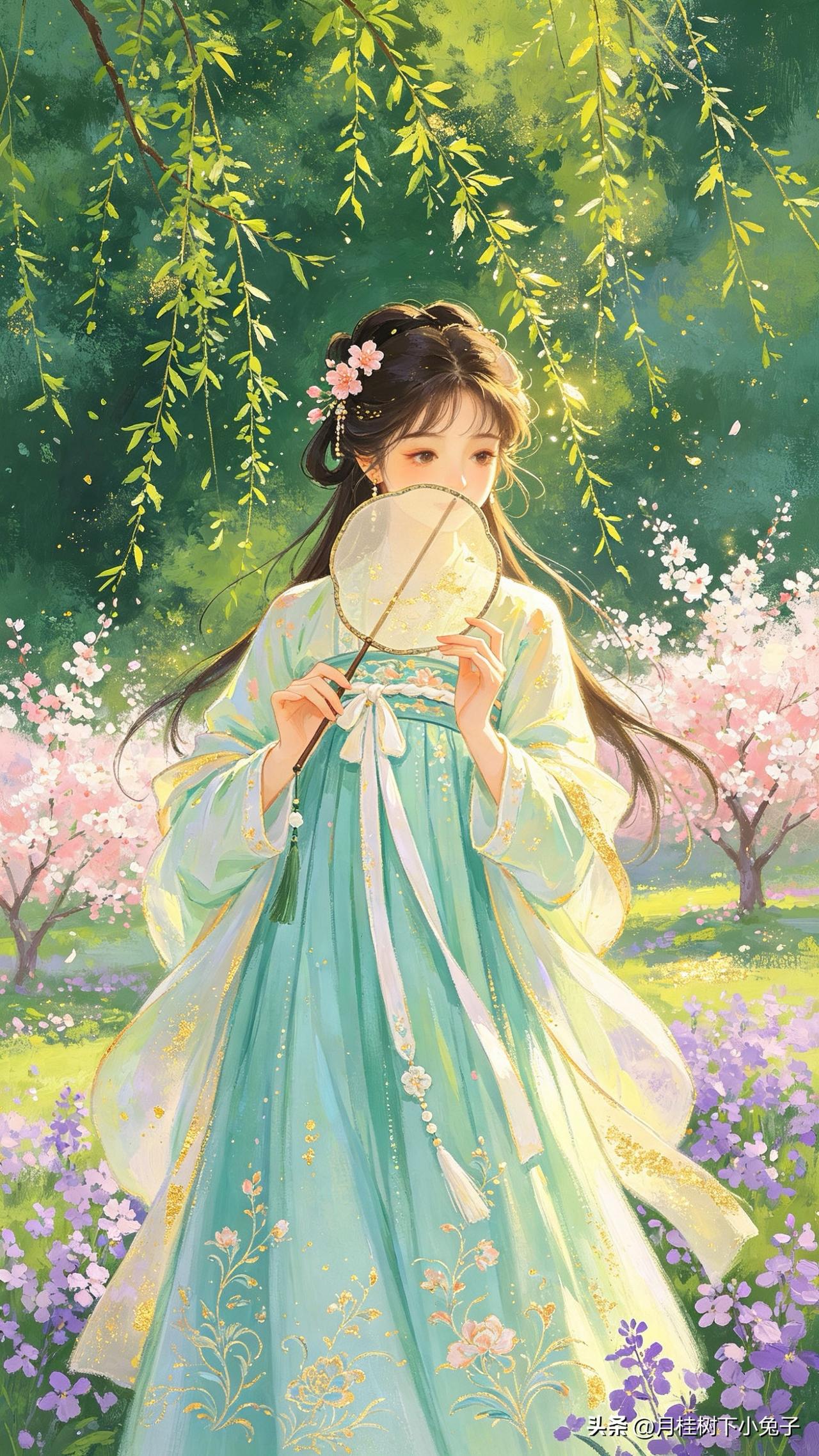 上联：步花间，闻啼鸟，欲掩清愁，心事无人懂
上联：欲语还休，双眸流盼情切切
上联