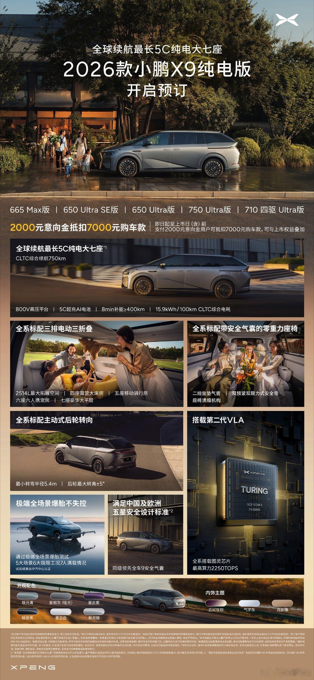 2026款小鹏X9纯电版来了，一句话总结：最高续航750km，除了发动机和油箱，