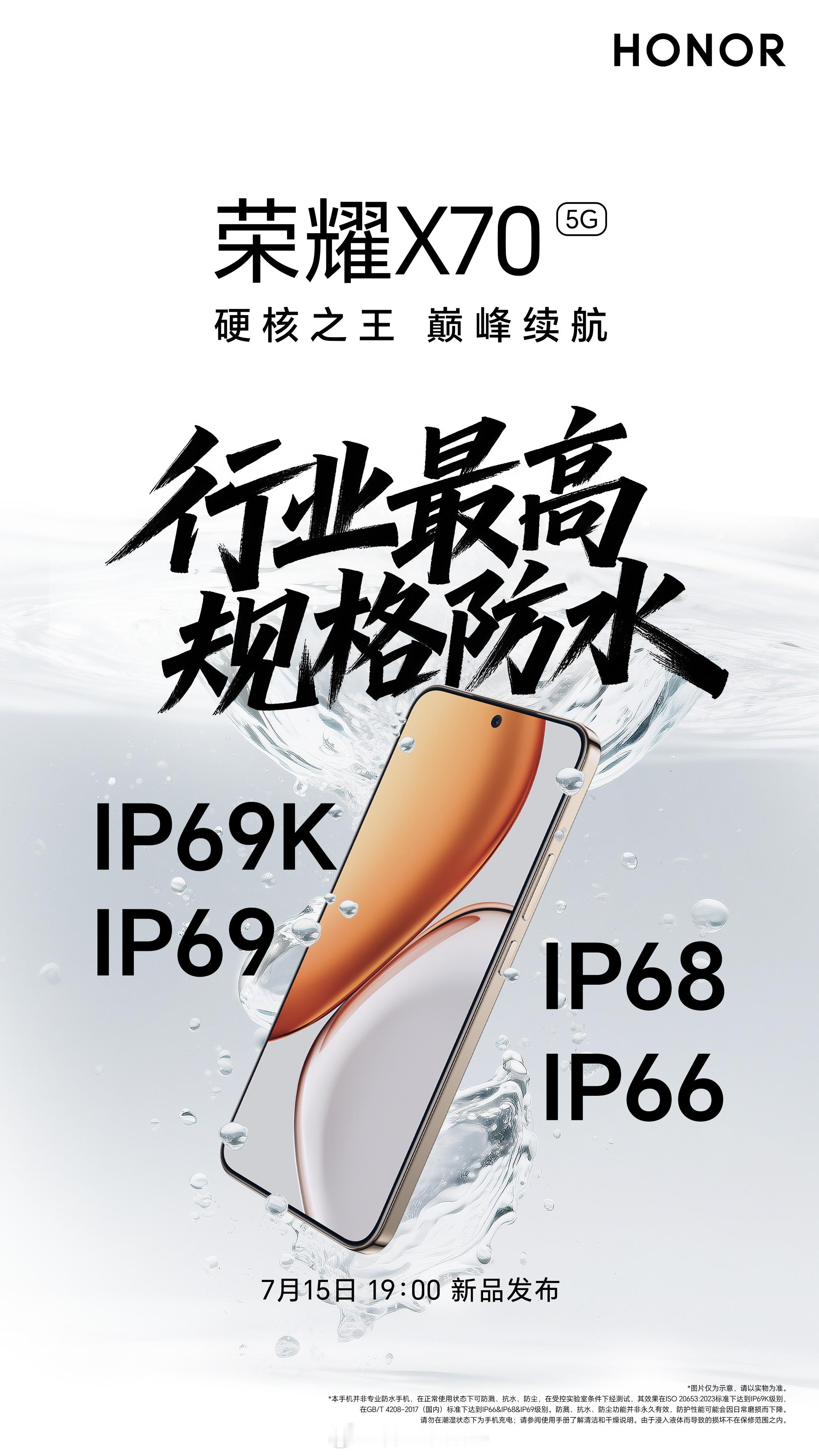 荣耀X70支持行业最高规格防水，无惧雨水飞溅[点赞] ​​​