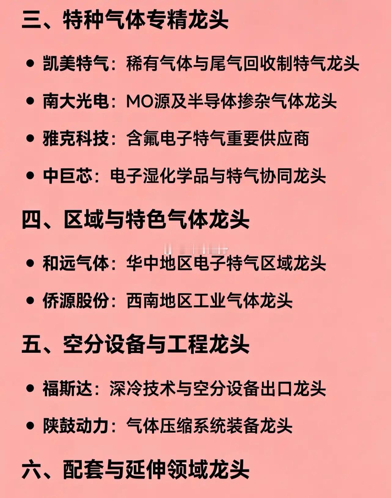 工业气体概念相关龙头企业全汇总一、综合工业气体龙头杭氧股份：国内空分设备与工业气