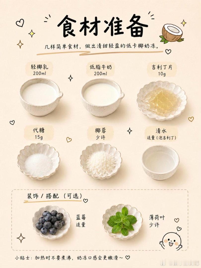 低卡椰奶冻|吃一整碗也毫无负担！冰冰凉凉的椰奶冻从冰箱里取出来，颜色是干净的奶白