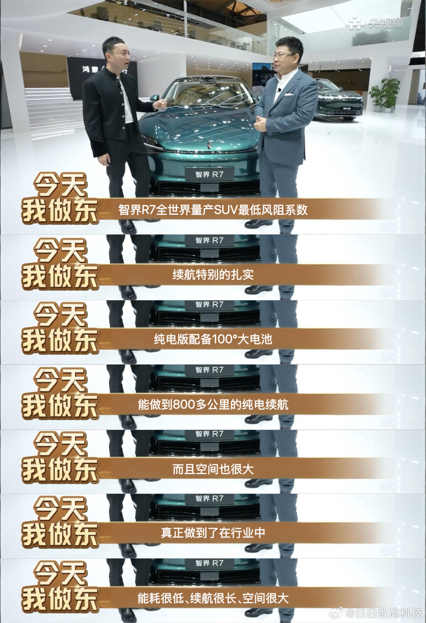 智界R7恭喜智界R7拿下全球量产SUV最低风阻纪录，多项前沿技术与功能都将陆续搭