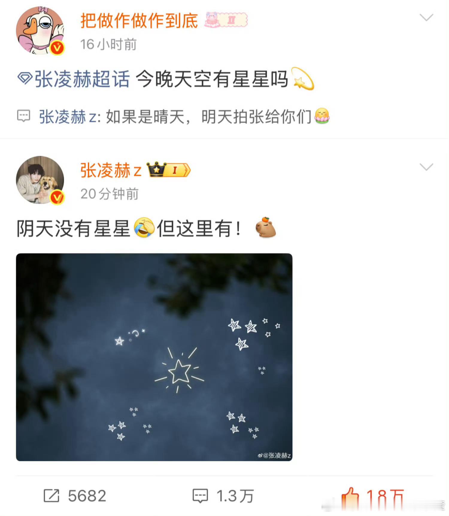 阴天没有星星 但是有张凌赫的手绘星星 