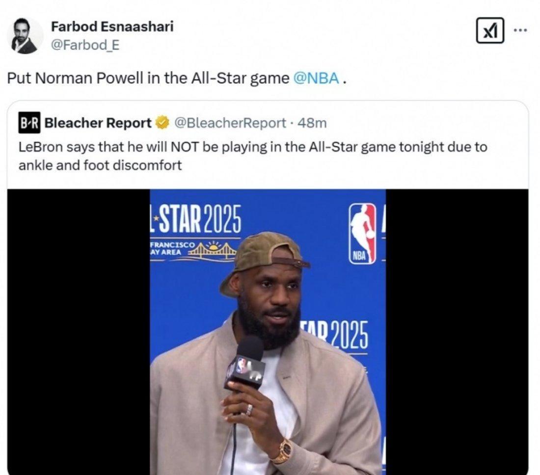 Farbod Esnaashari：“NBA官方，让鲍威尔进全明星吧。” 