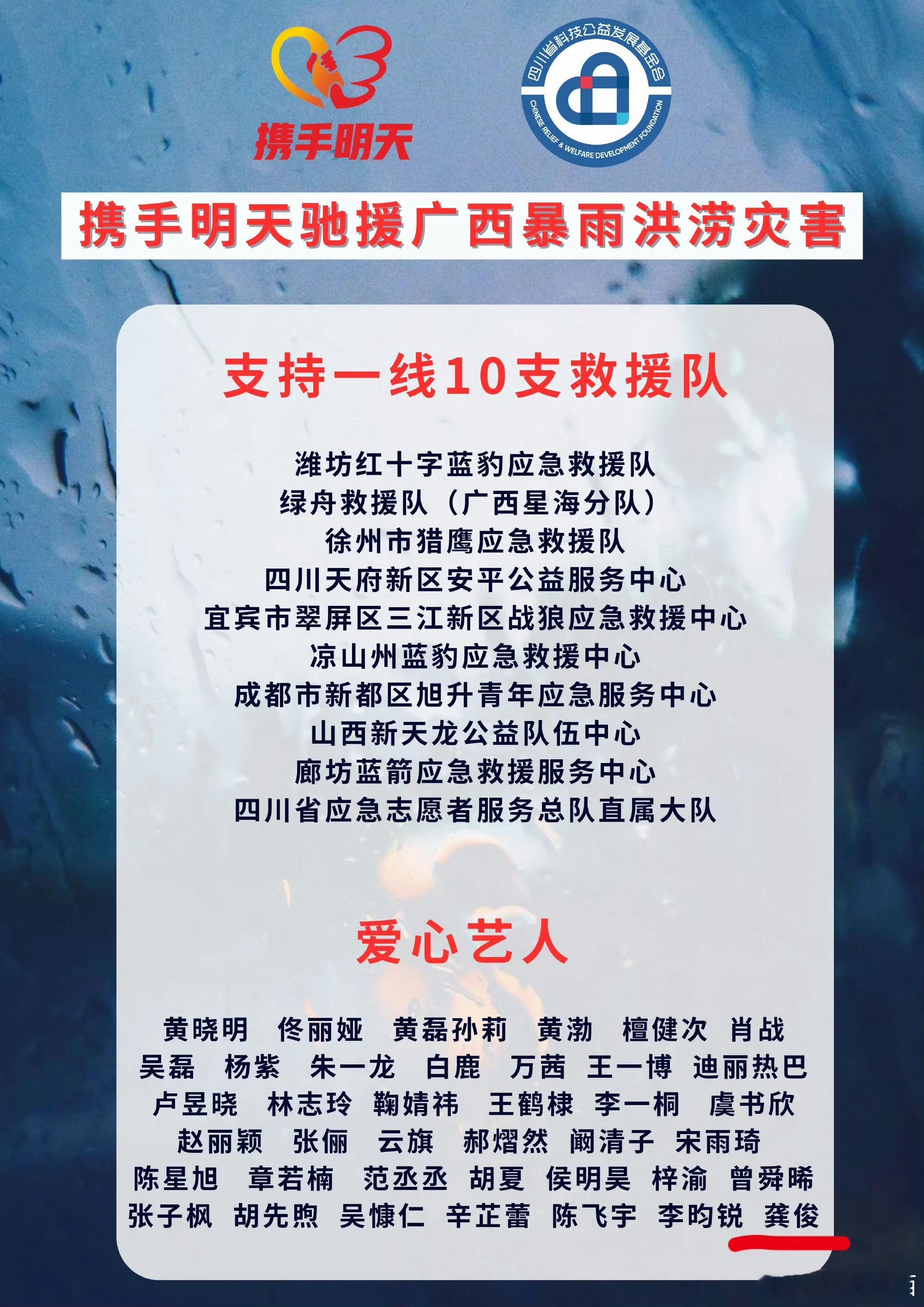 龚俊驰援广西水灾龚俊驰援广西灾区龚俊捐赠驰援广西水灾！ 