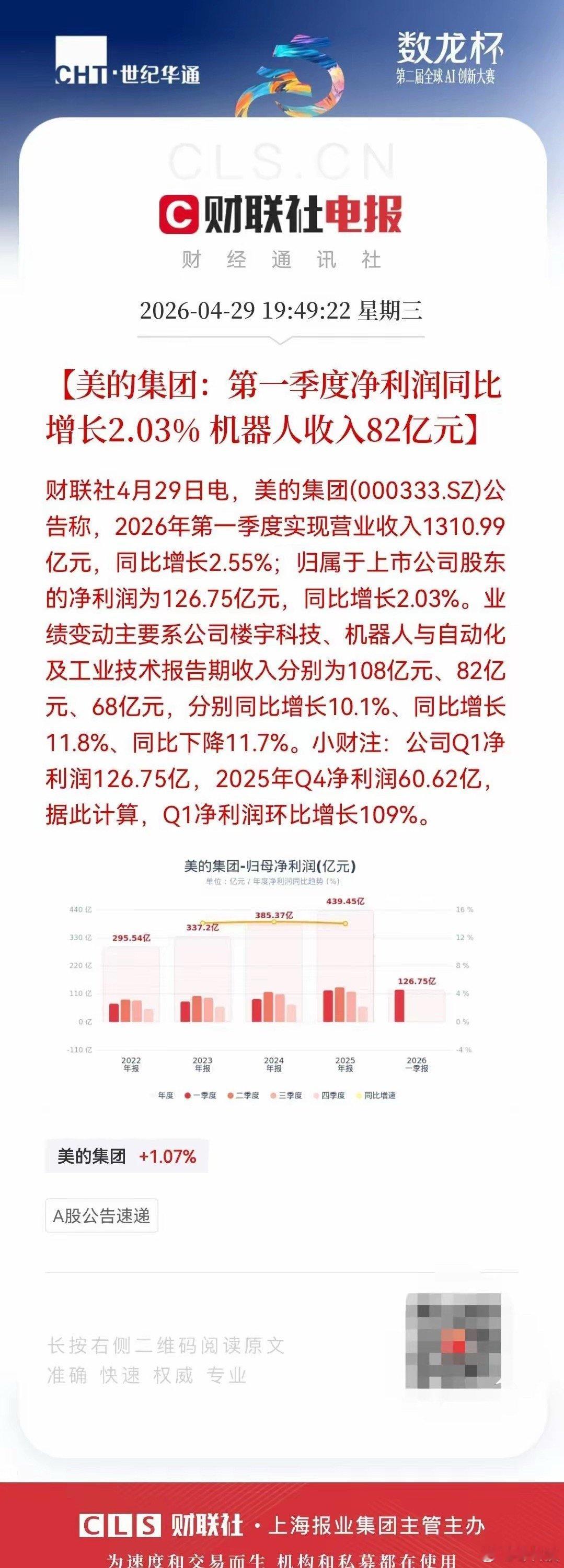 宇树专门搞机器人的，2025年全年收入才17亿。美的都没几个人知道有机器人业务，