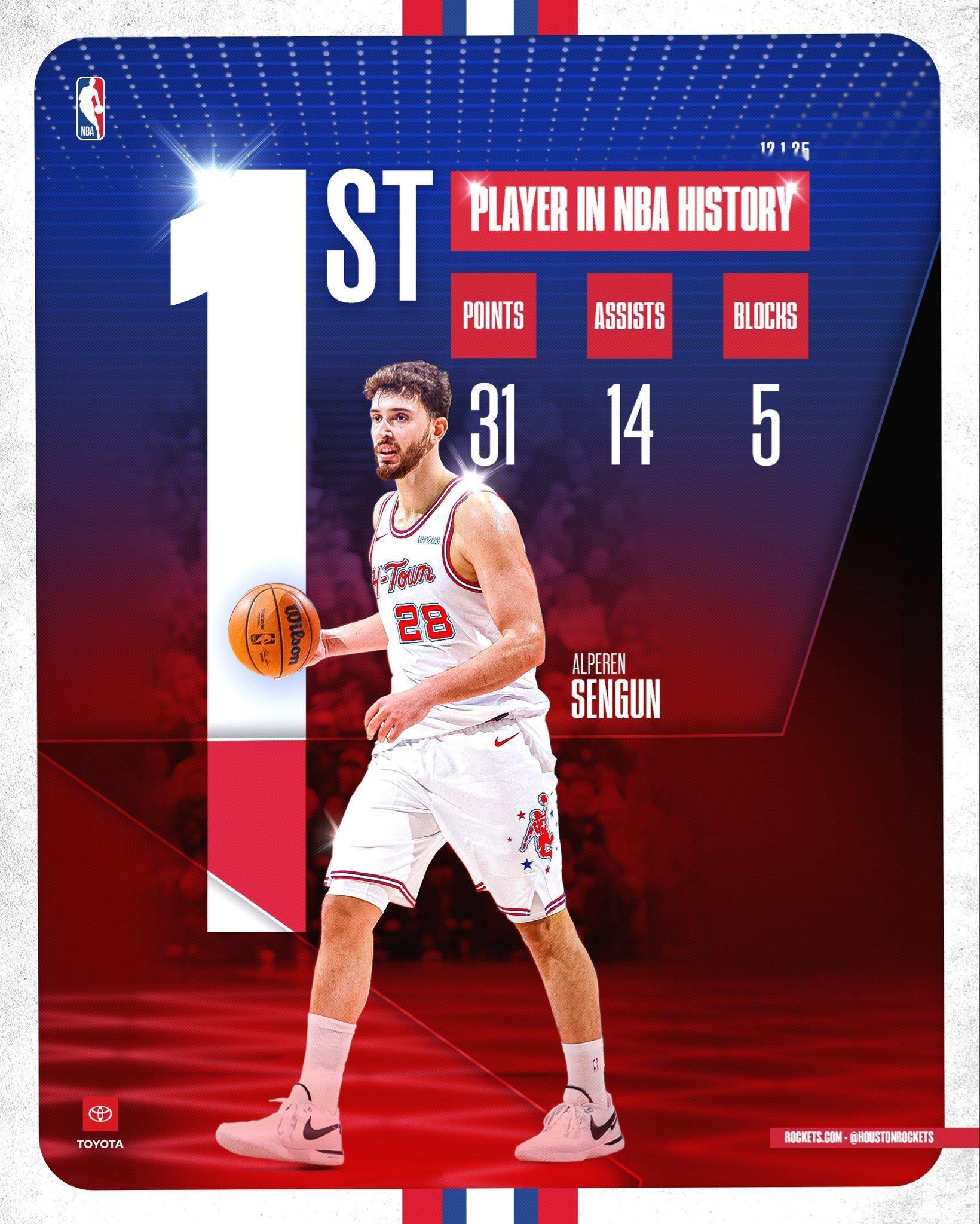 申京成为史上第一位至少得到30分14助攻5封盖的球员！新赛季篮不住休斯顿火箭