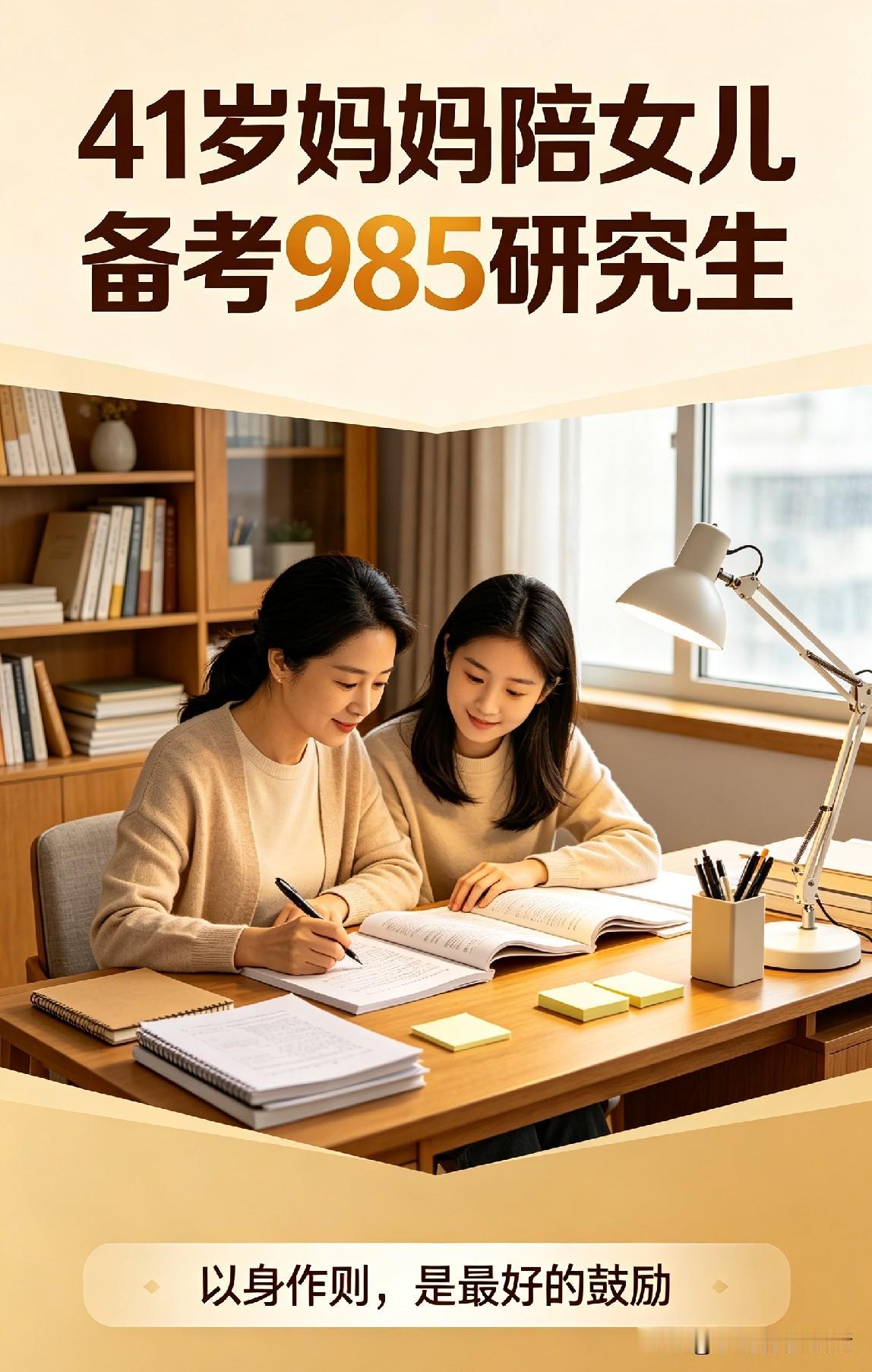 太拼了！41岁妈妈陪女儿备考，就为鼓励她冲985研究生。
这妈妈见女儿备考压力大