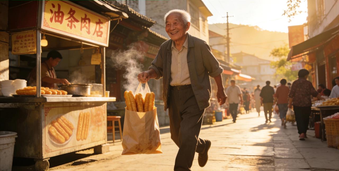 太暖心了！早上随口说想吃油条，我家老爷子五点就去镇上排队了！
 
家人们谁懂啊！