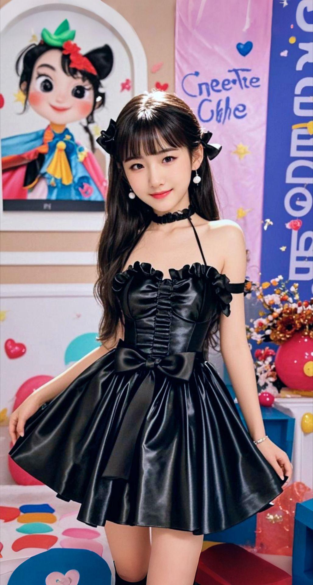 AI扩图 AI黑裙少女