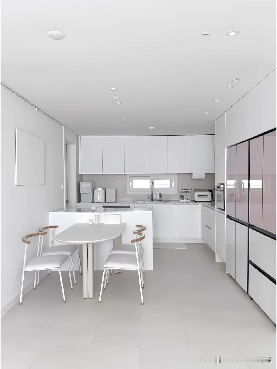 韩式厨房
韩国厨房之所以总让人觉得精致高级，很大程度来自整体审美的统一感。空间里