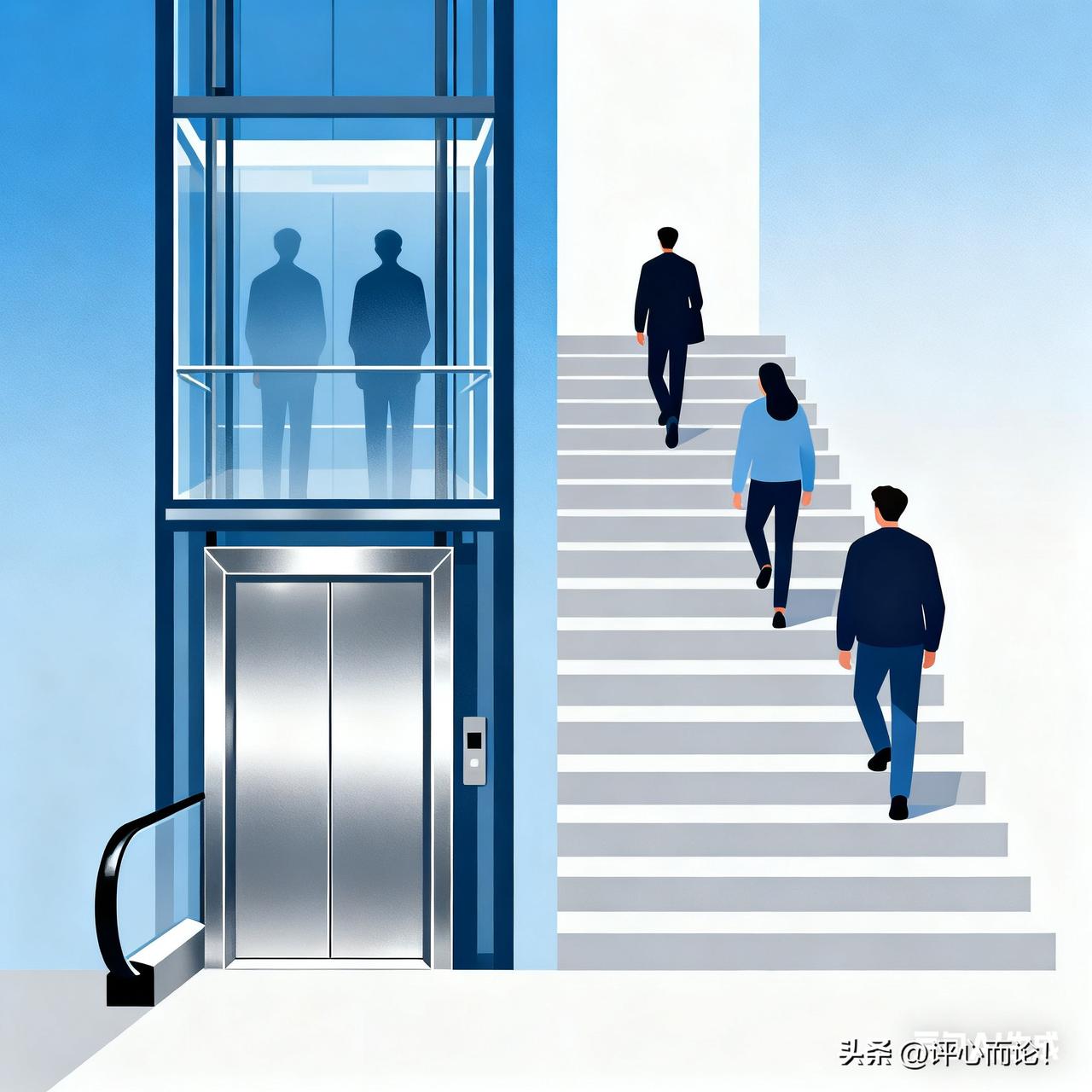 人生没有捷径可走！
午饭后，与同事打算回宿舍。
本想走楼梯，从食堂2楼上走到5楼