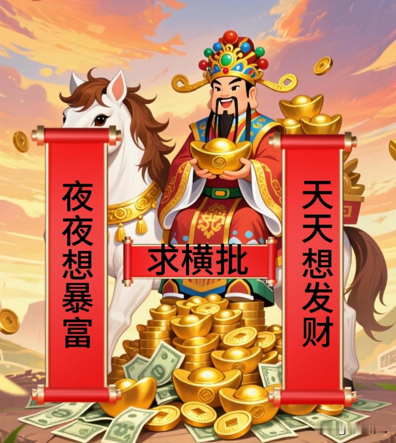 缺一个惊艳横批，才华横溢的你请赐墨留香
上联:天天想发财
下联:夜夜想暴富
横批