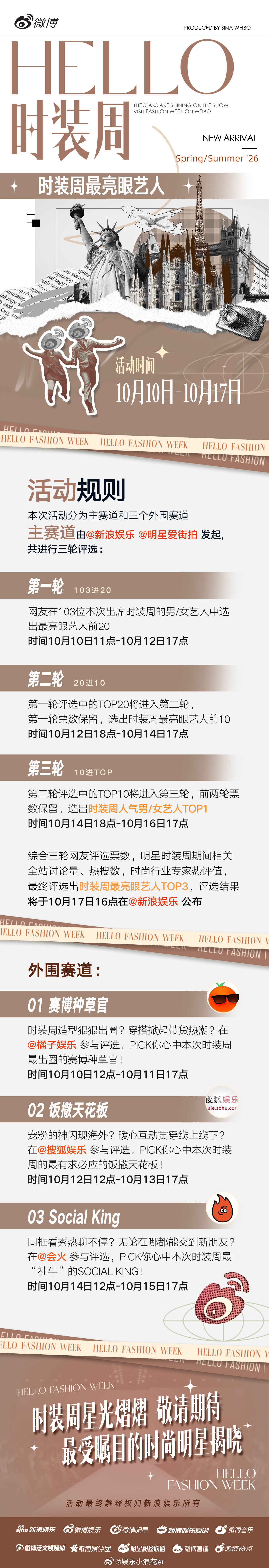 时装周最亮眼艺人TOP10 冲刺阶段，火力全开！你的偶像正在候选席上，等待你最关