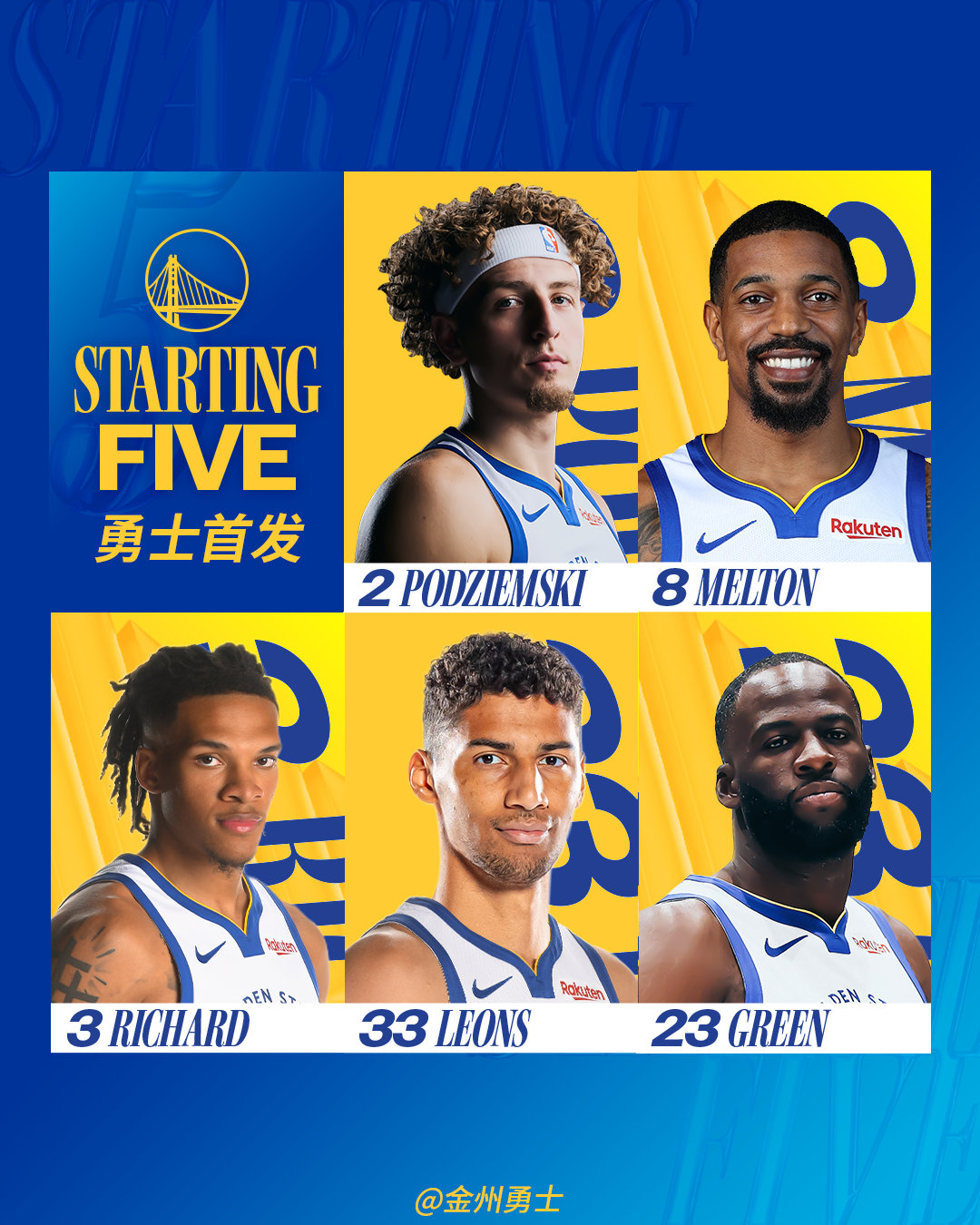 勇士今日首发：国王vs勇士