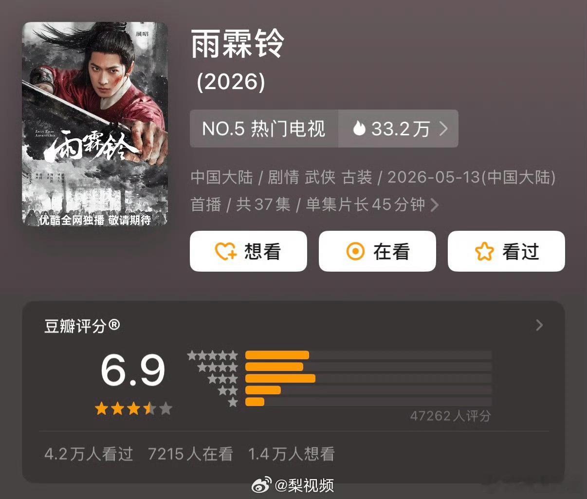 正午出品的雨霖铃开分6.9，高了还是低了雨霖铃豆瓣6.9