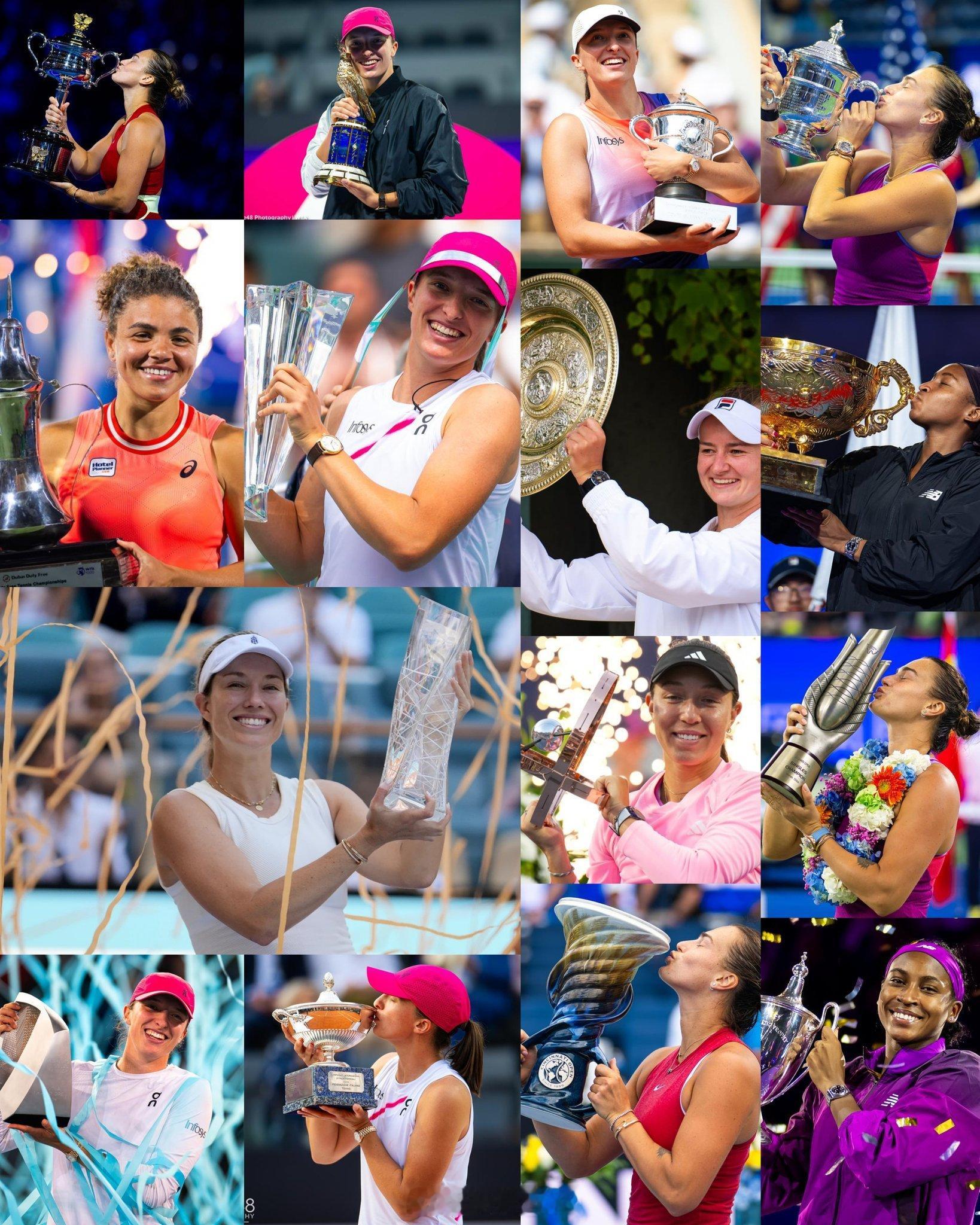 2024赛季WTA1000及以上级别冠军归属：澳网：萨巴伦卡多哈：斯瓦泰克迪拜：
