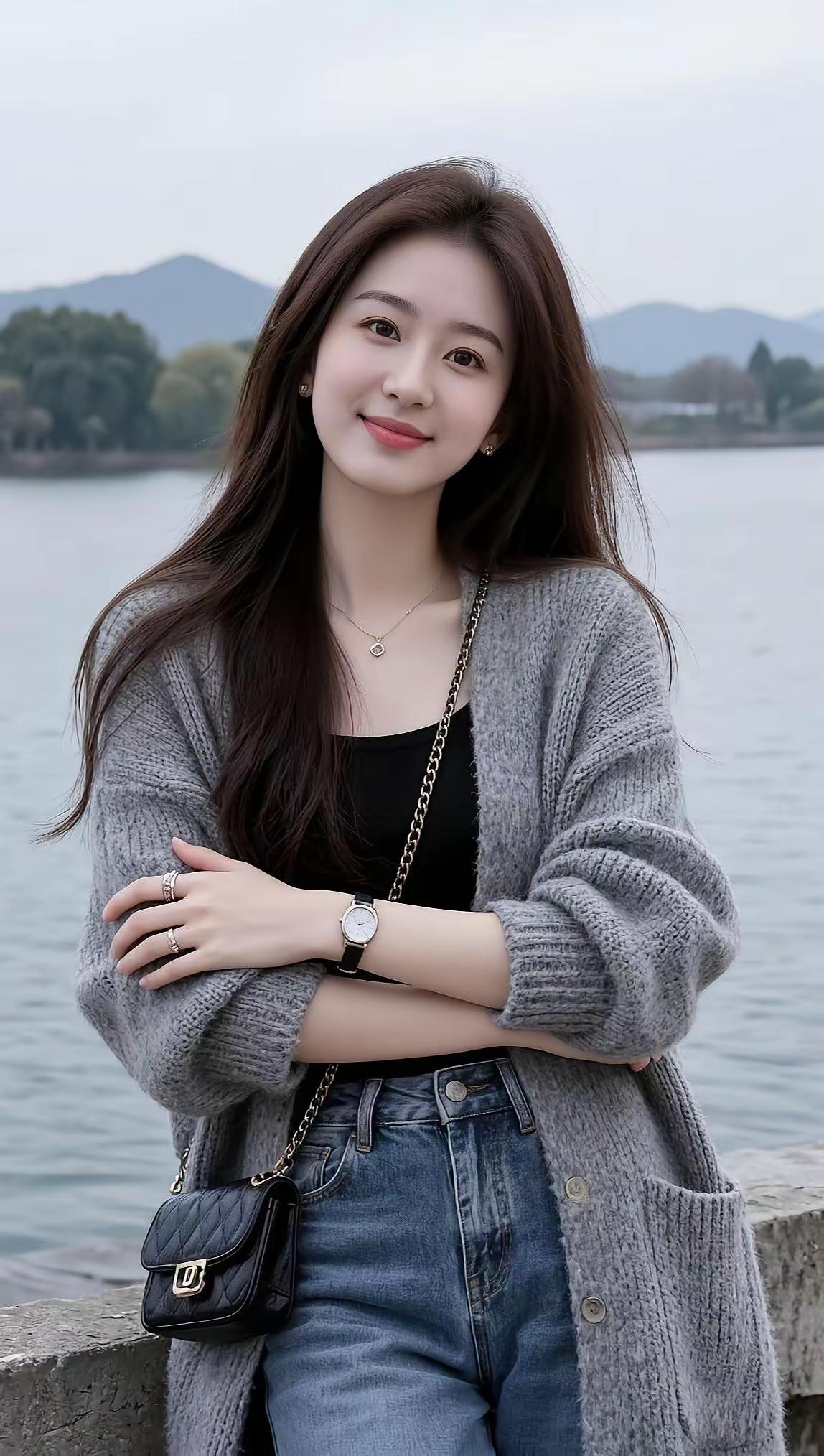 湖畔佳人倚，笑语映波光。