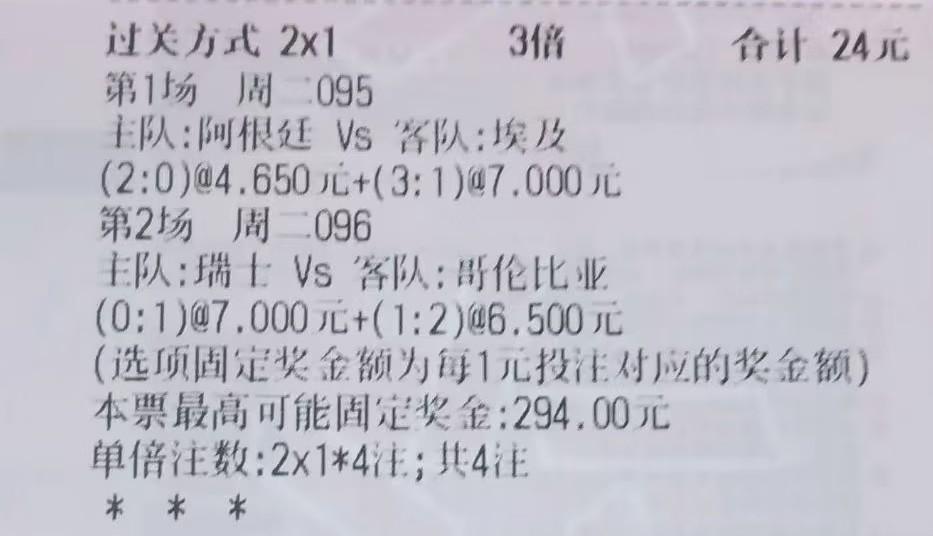 唉！几张彩票阿根廷都没过，真郁闷，瑞士这场也没必要看了。
没想到埃及还能进阿根廷