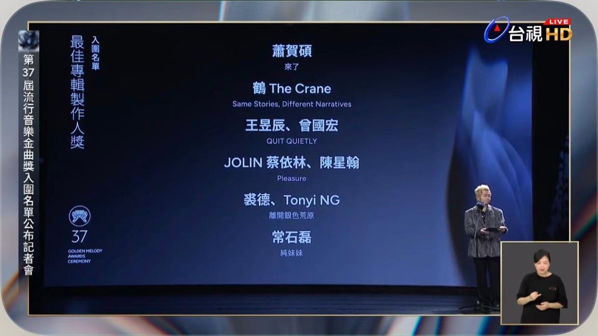 第37届金曲奖入围名单公布，常石磊凭借《纯妹妹》提名最佳专辑制作人奖，与蔡依林、