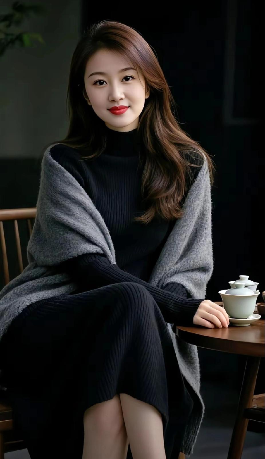 冬日暖阳下的优雅时光，黑与灰的完美搭配，静享茶香四溢的宁静午后。
