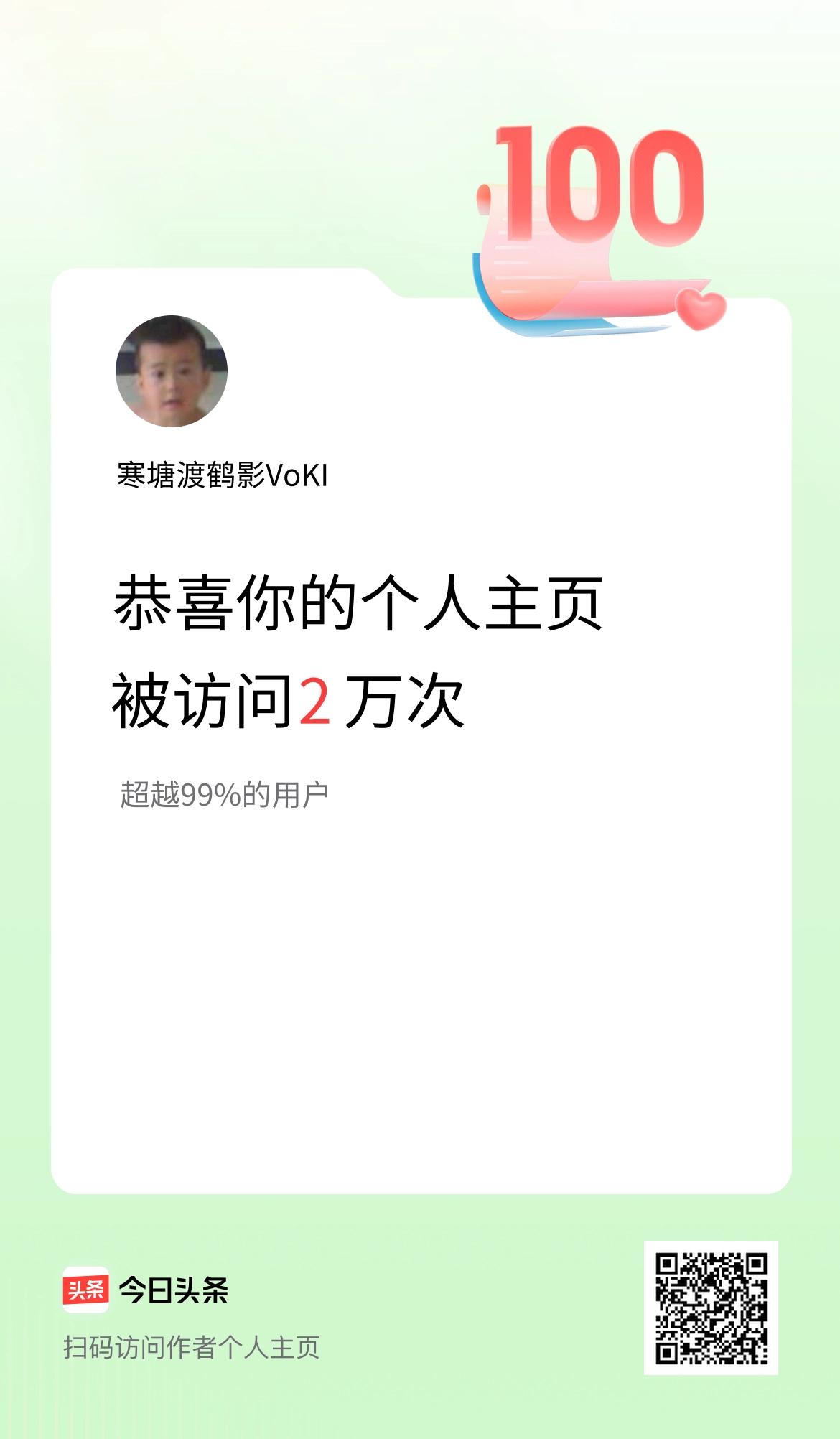 我的头条个人主页被访问2万次啦！