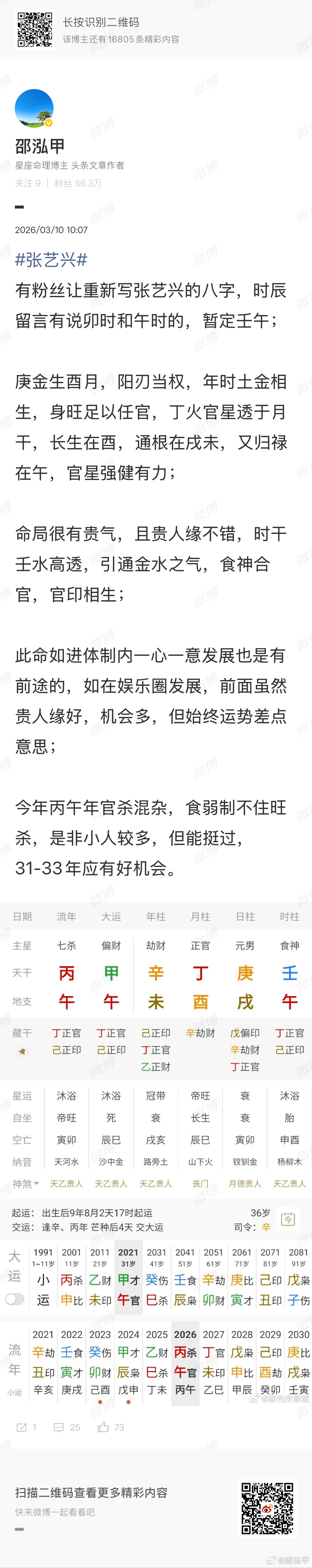 张艺兴功夫女足表现张艺兴今年是非有点多，谨言慎行好，28-29年运势也不太行 