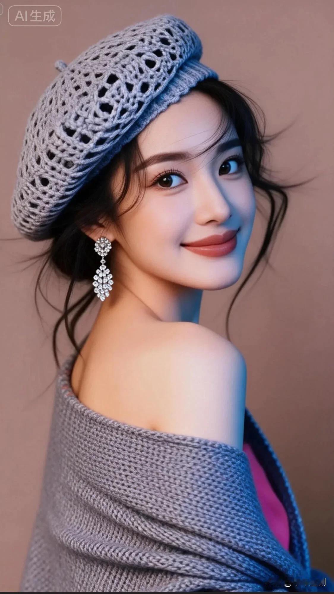 成熟稳重的美女你喜欢吗?
针织的温柔裹着细碎的光，贝雷帽下的发丝轻拂眉眼。
钻石