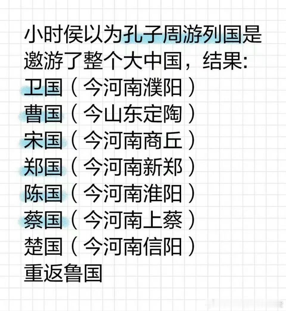孔子周游列国竟然没出河南 ，孔子周游列国，其实也就是在河南腹地布道，那时车马慢，