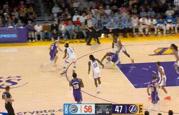 里夫斯三分，追到差6分！雷霆vs湖人