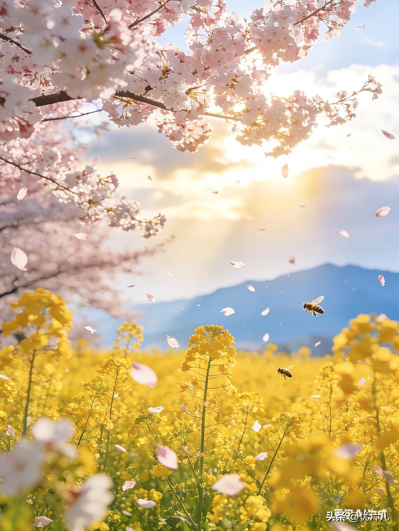 《春天会迟到，但美好从不缺席》
熬过料峭的寒，总会遇见花开的暖。
就像这漫天飞舞