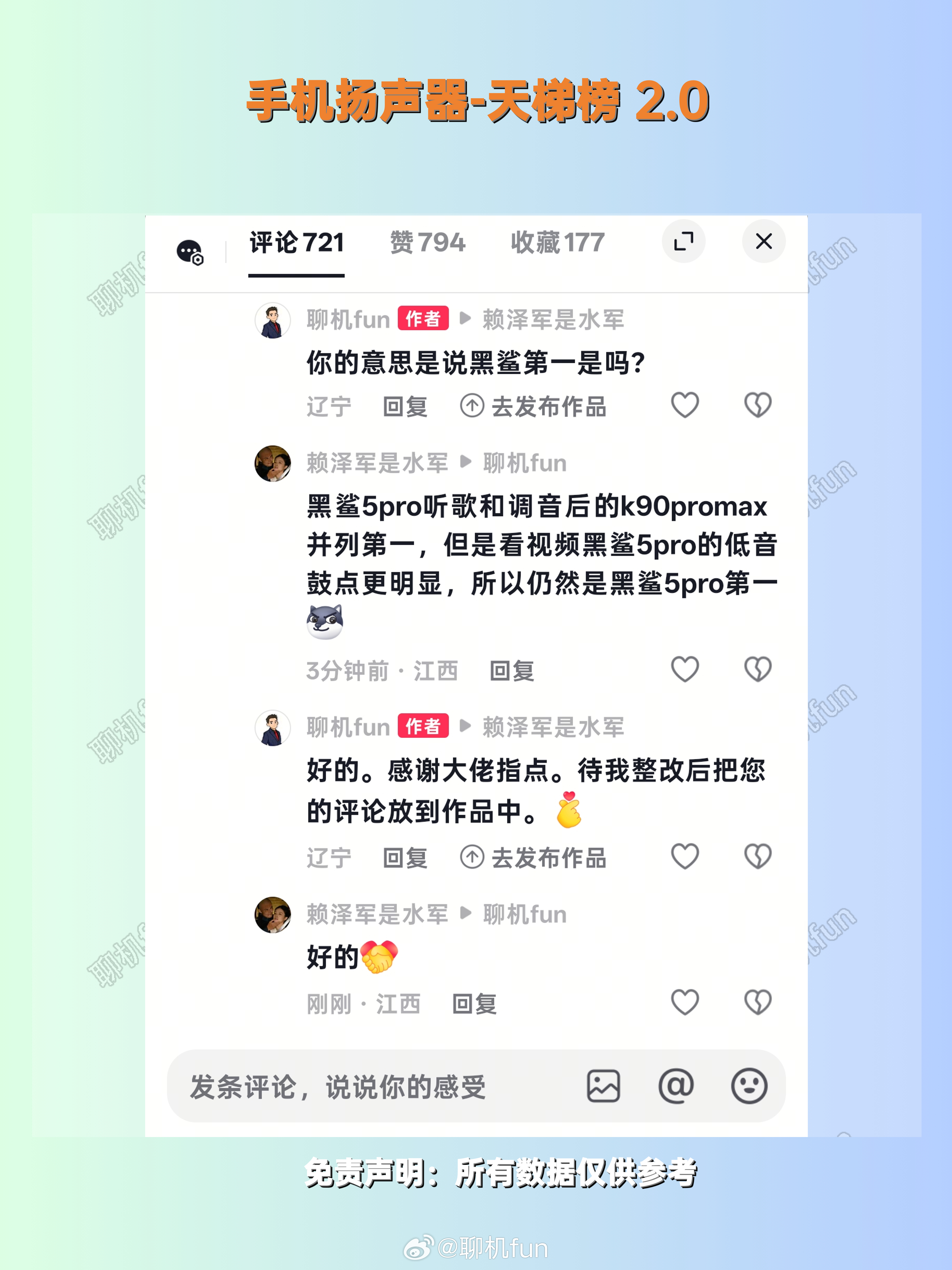 手机扬声器排行榜2.0，感谢各位大佬的宝贵意见与支持。还有什么问题？继续整改。数