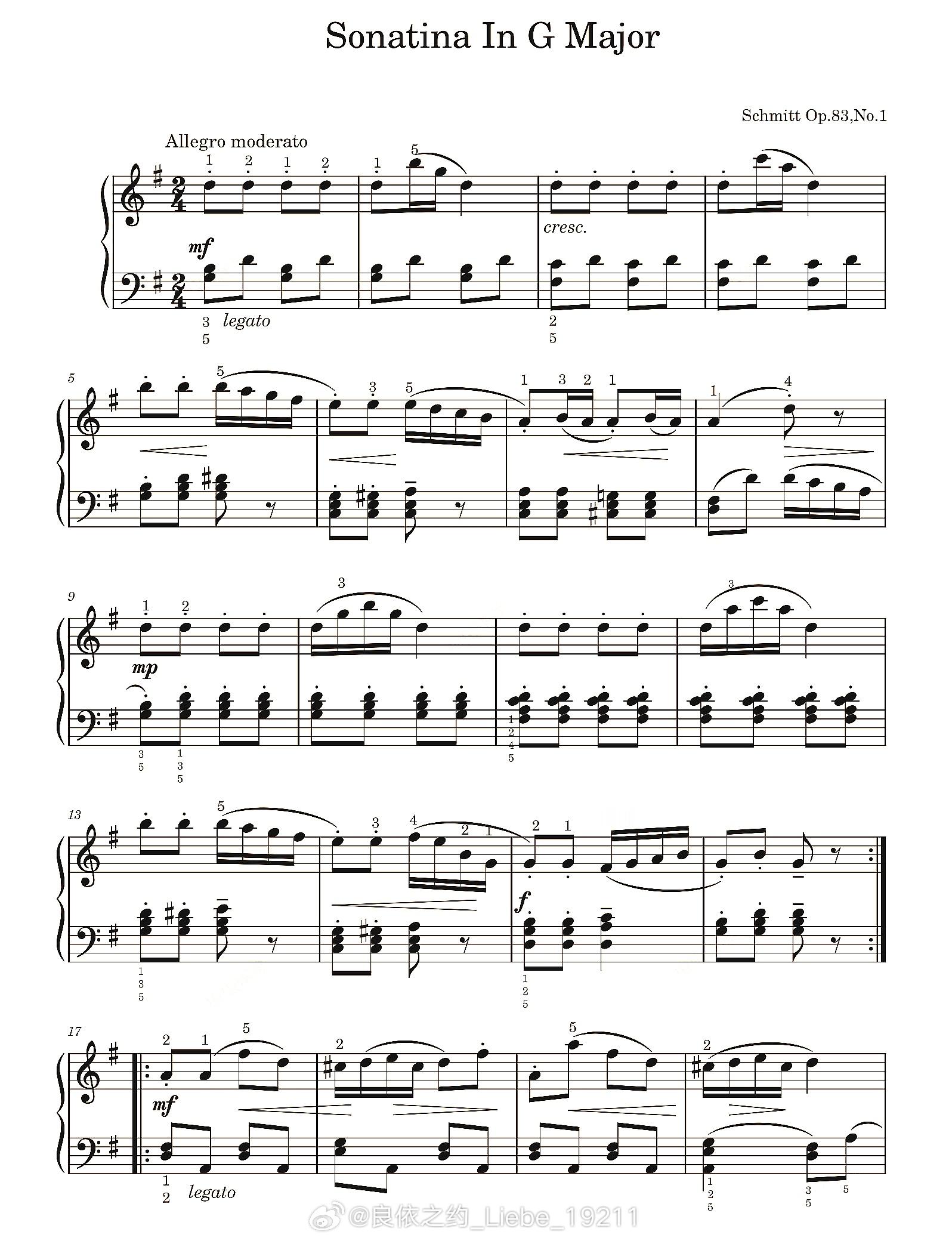 钢琴谱：施密特《小奏鸣曲》Op.83 No.1；钢琴 钢琴教程 音乐推荐 钢琴谱