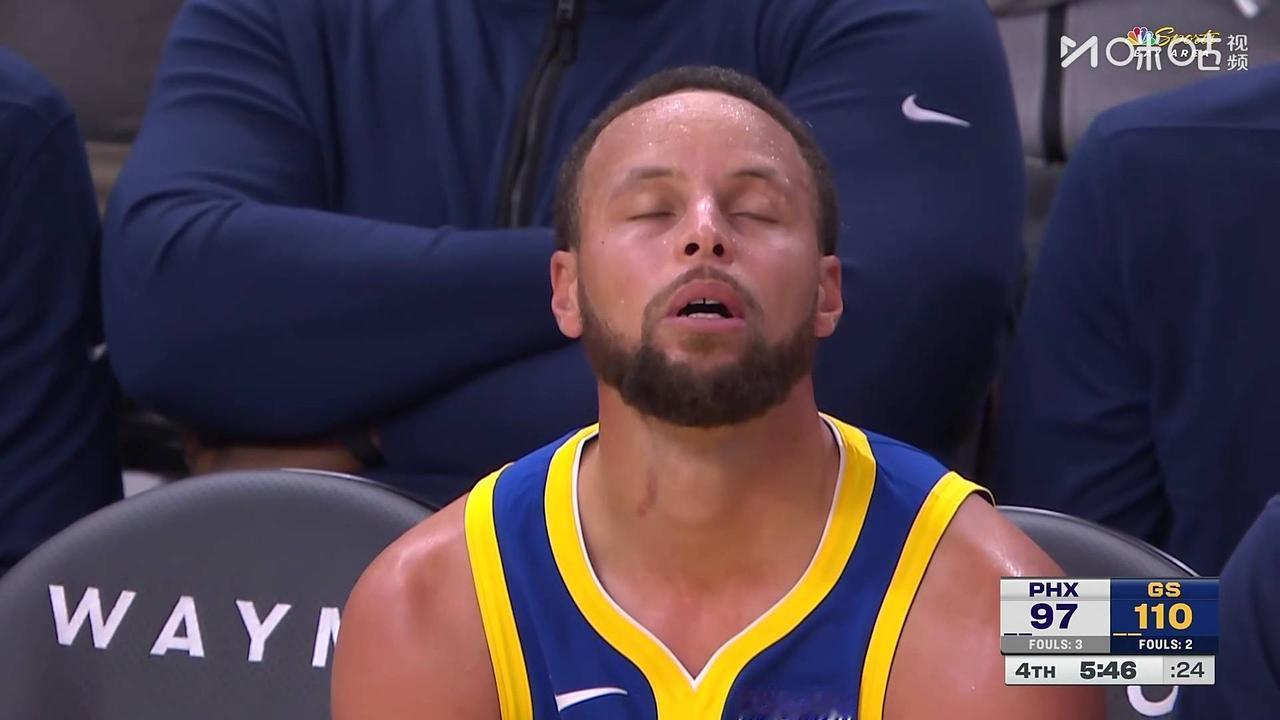 年纪上来了就这样，体力怪库里都略感疲惫了……太阳还没死心，现在又追到10分了。