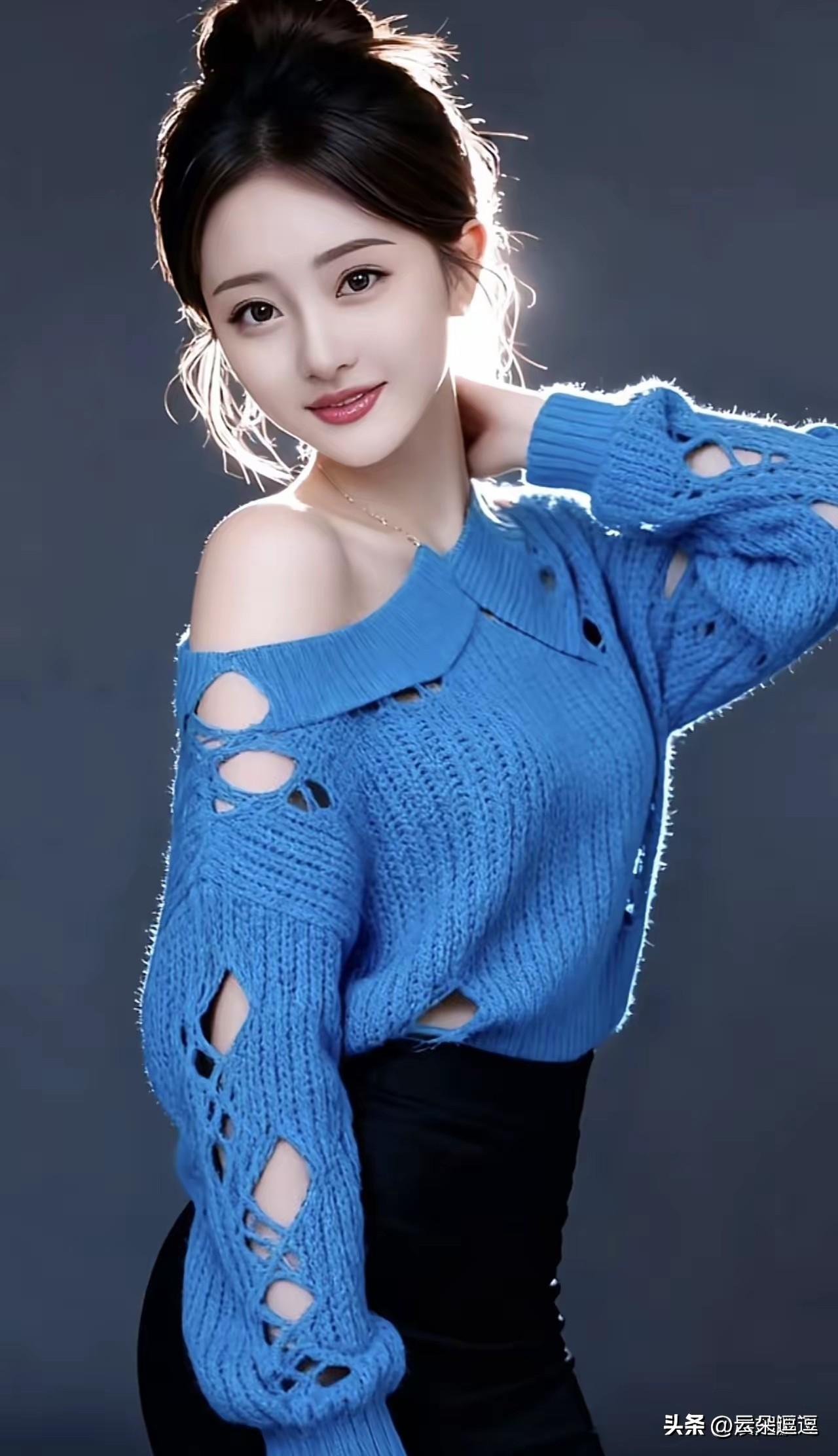 甜美蓝毛衣，少女心爆棚！💙✨