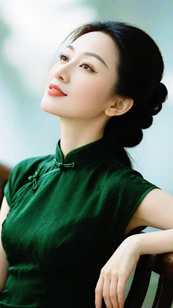 AI墨绿旗袍照 ai创作 玩法达人伙伴计划广告分成