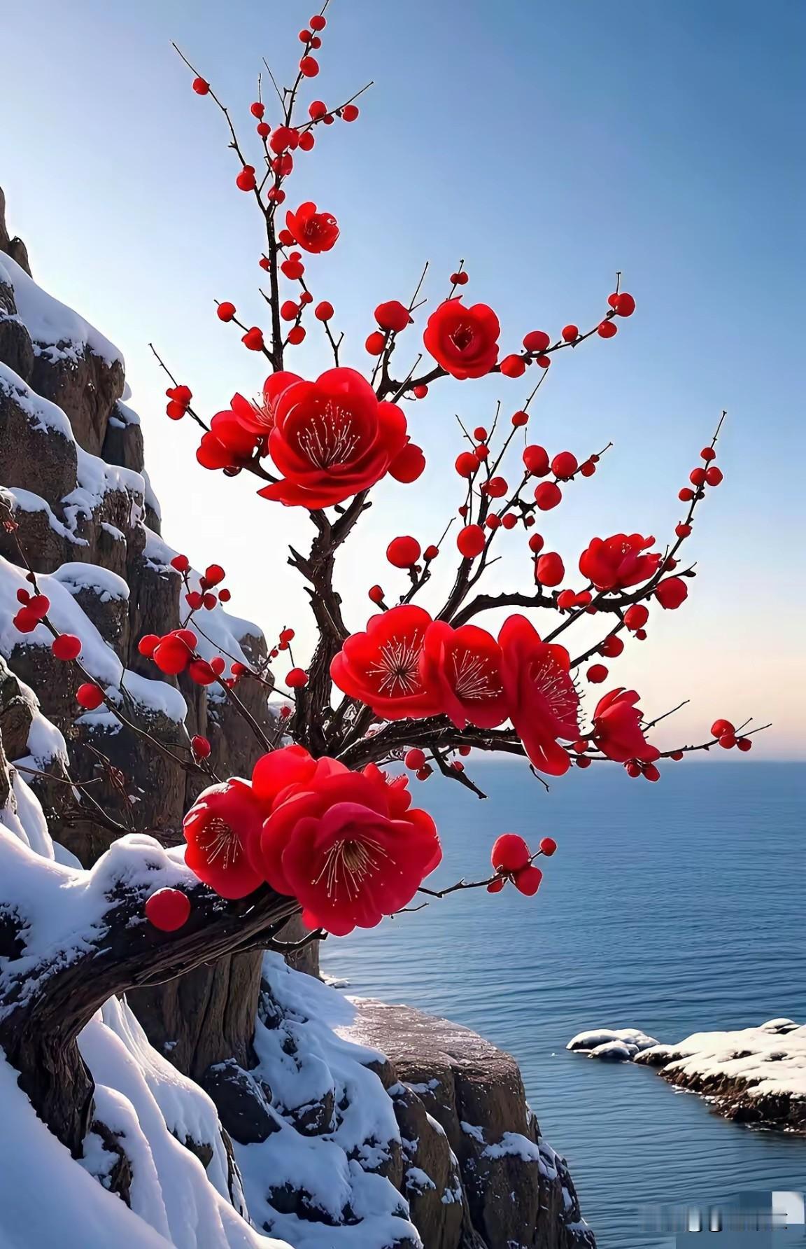 上联：雪压寒崖梅吐艳
下联：凌寒怒放盈暗香