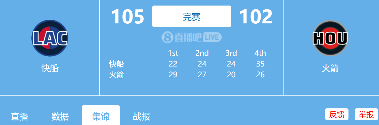 2026.02.12 NBA常规赛 快船vs火箭 全场比赛录像回放小卡27+12