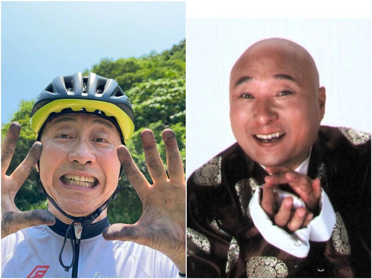 庾澄庆放飞自我的样子，越看越像陈佩斯……哈哈……！

老歌手庾澄庆，骑自行车游玩