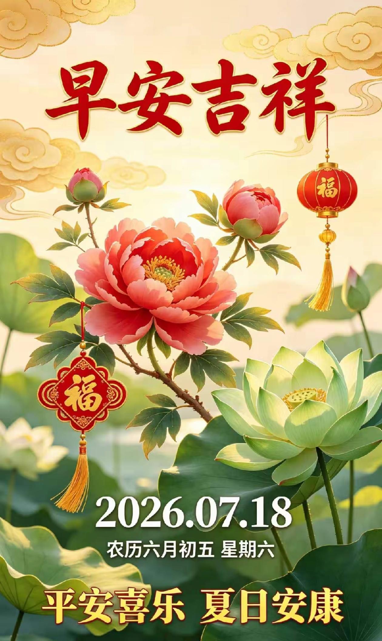 🌺2026./7月18日，朝阳添喜乐，周六享清欢🌺

☘️🌅周六早安，晨光