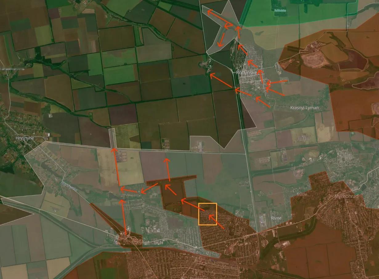 在红军城战线，俄罗斯军队在格里希涅的东部大规模渗透，但对格村的推进，出现停滞。