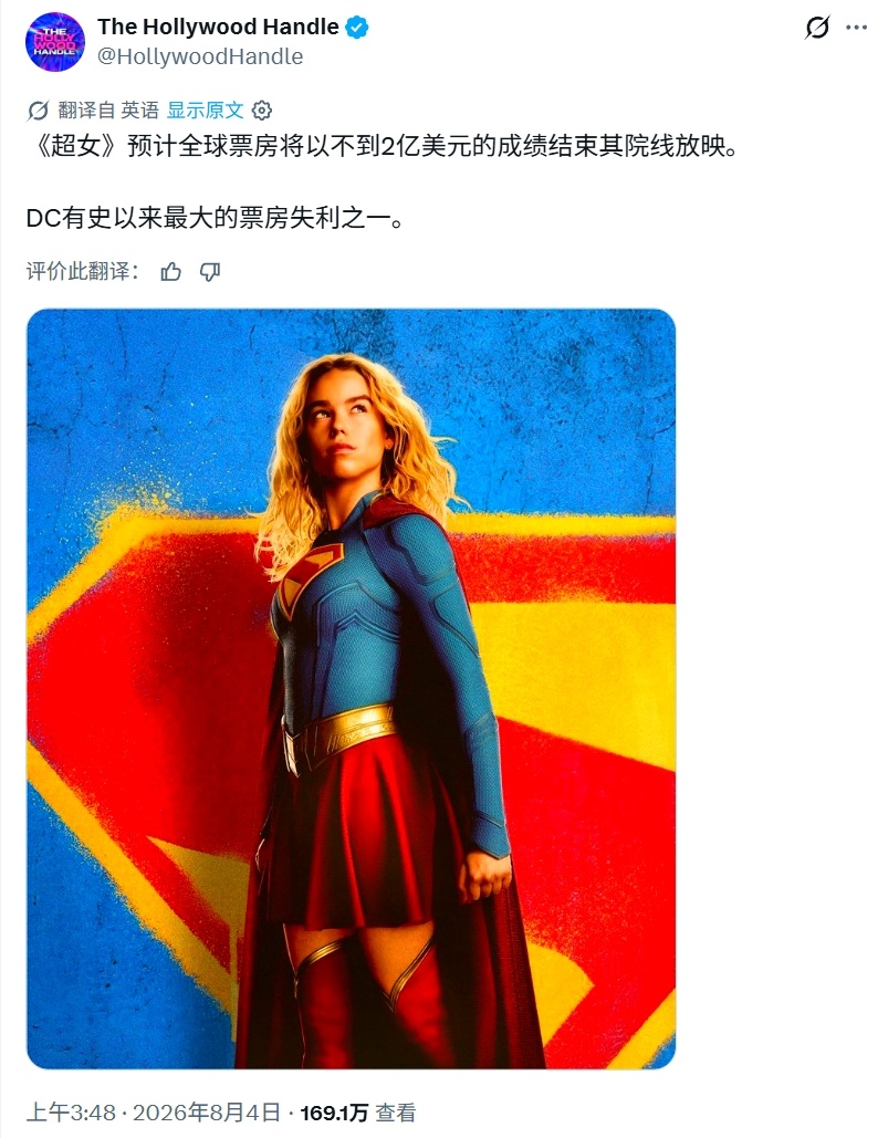 DC滑铁卢？《超级少女》预估票房低迷，华纳面临巨额亏损！据外媒The Holly