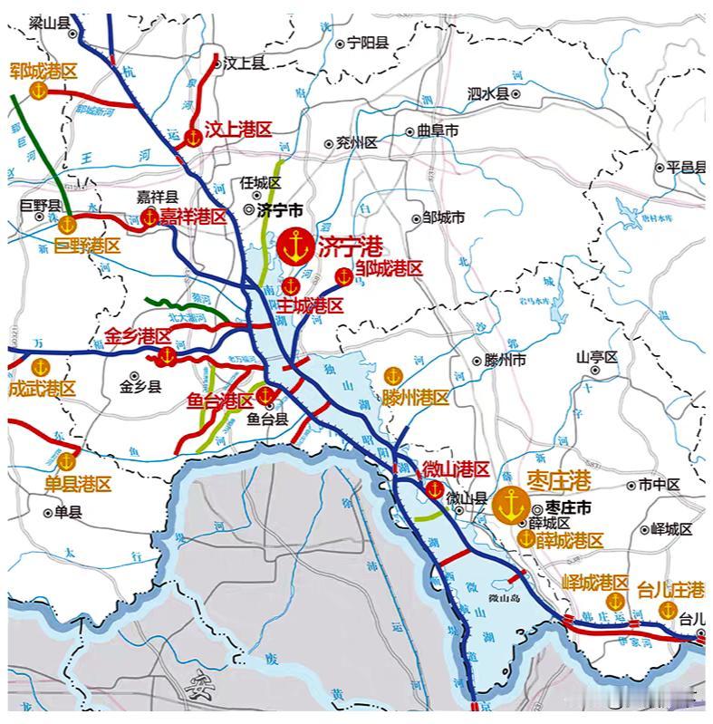 山东省的内河水运也很发达，大运河、微山湖、小清河，都可以通航。这一带的内河港口挺