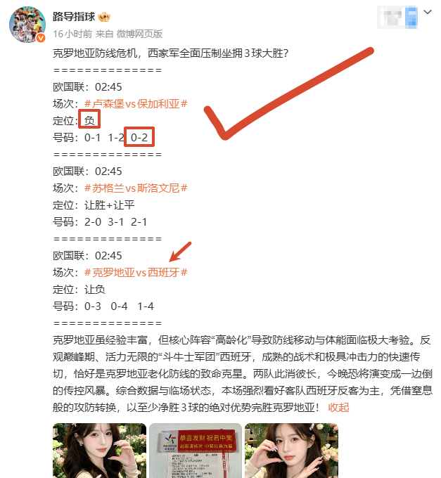 兄弟们，昨天虽然只有保加利亚精准命中方向和比分，西班牙差了临门一角，导致最终3中