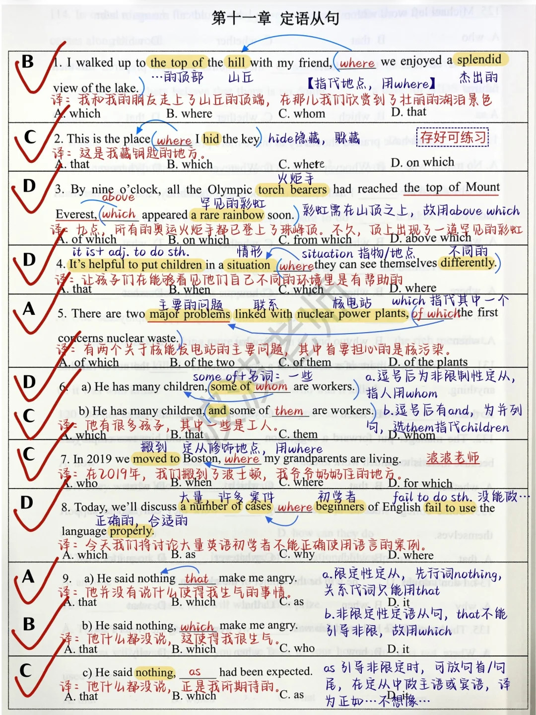 你是我的神！定语从句全对！这下全明白了！