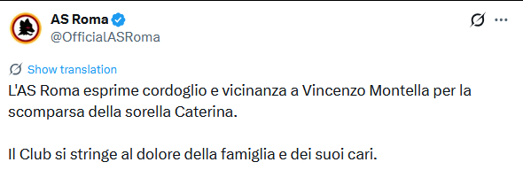 蒙特拉的姐姐Caterina去世了，土耳其足协官方说是因为一起家中意外事故。“罗