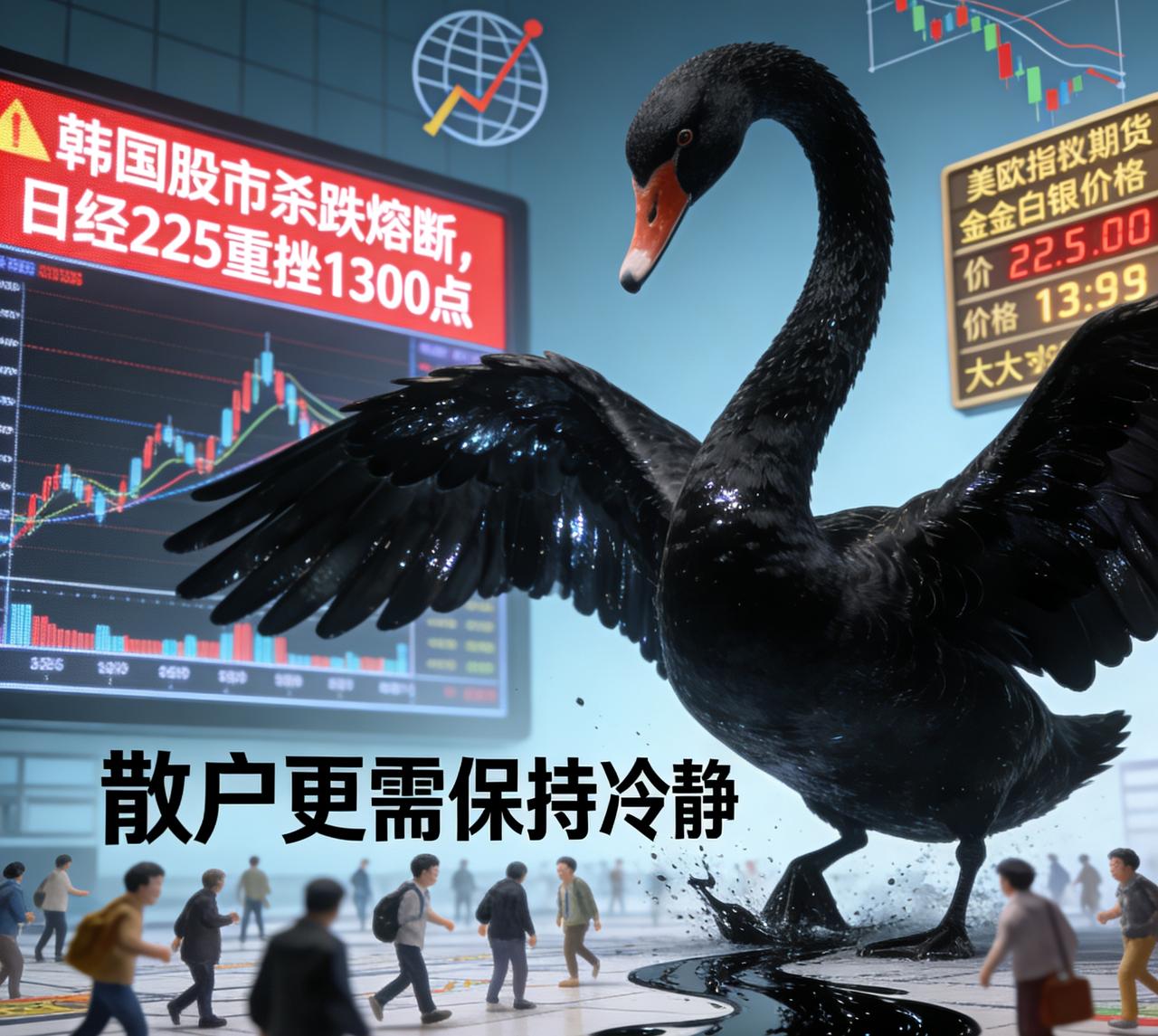 [得意]黑天鹅再临！股市熔断、黄金白银大跌，散户更需保持冷静

摘要：韩国股市杀