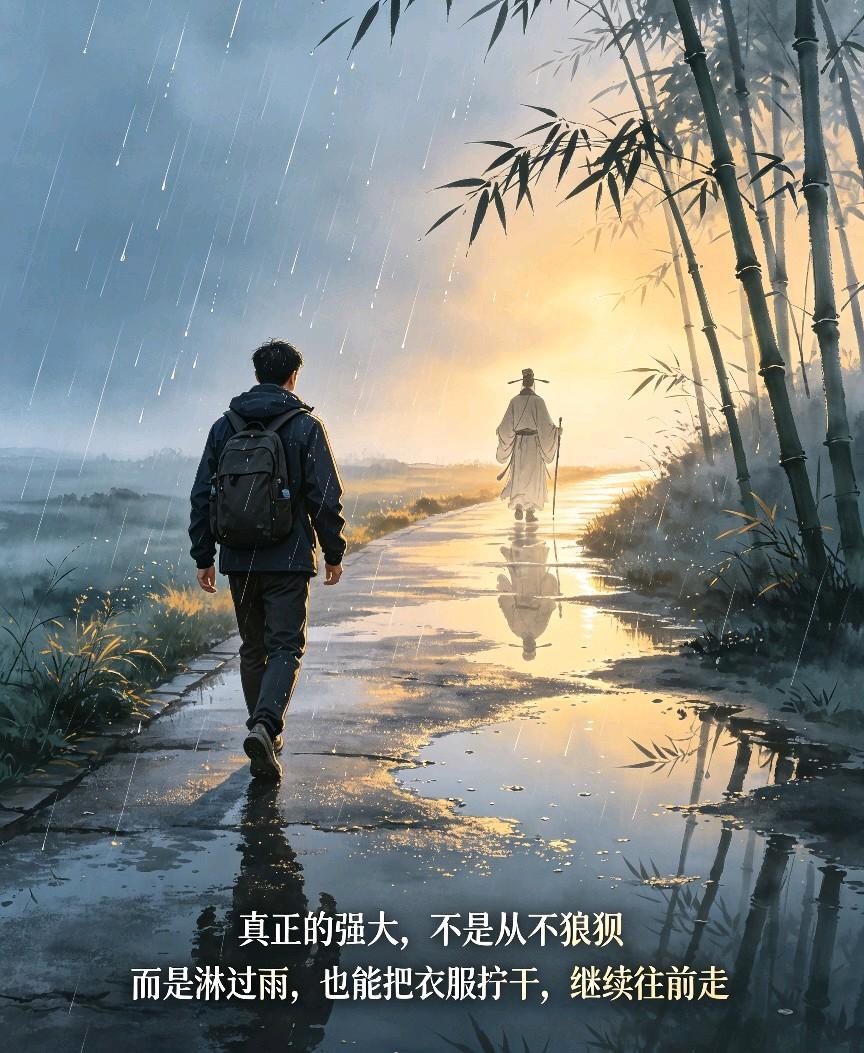 那天我被工作压得喘不过气，走在雨里，手机刷到一句词，瞬间就释怀了——回首向来萧瑟