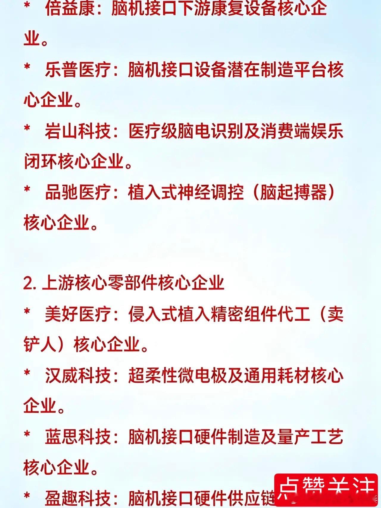 脑机接口相关企业的完整版名单：脑机接口（BCI）是在大脑和外部设备之间建立直接通